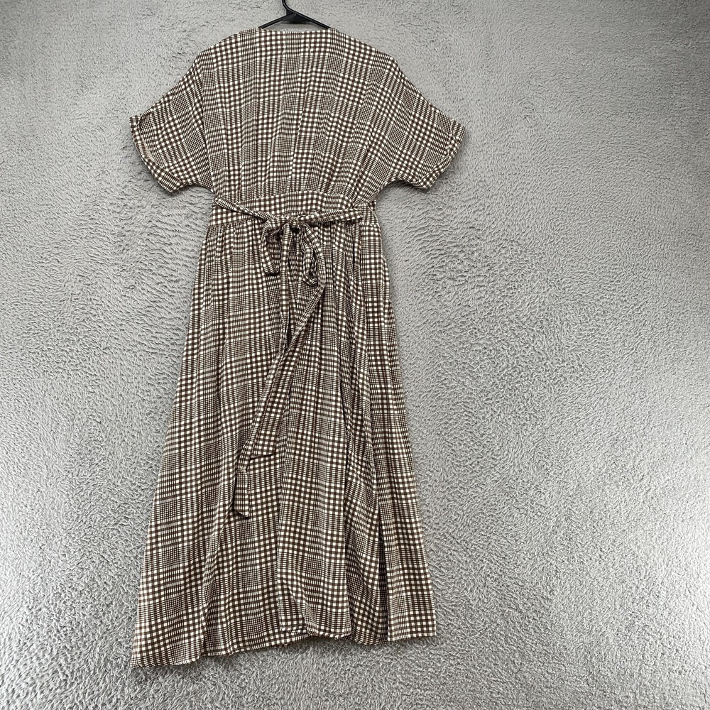 Urban Outfitters Midi Dress Womens Medium Check Belted V Neck Neutral Clean Girl - Picture 12 of 14